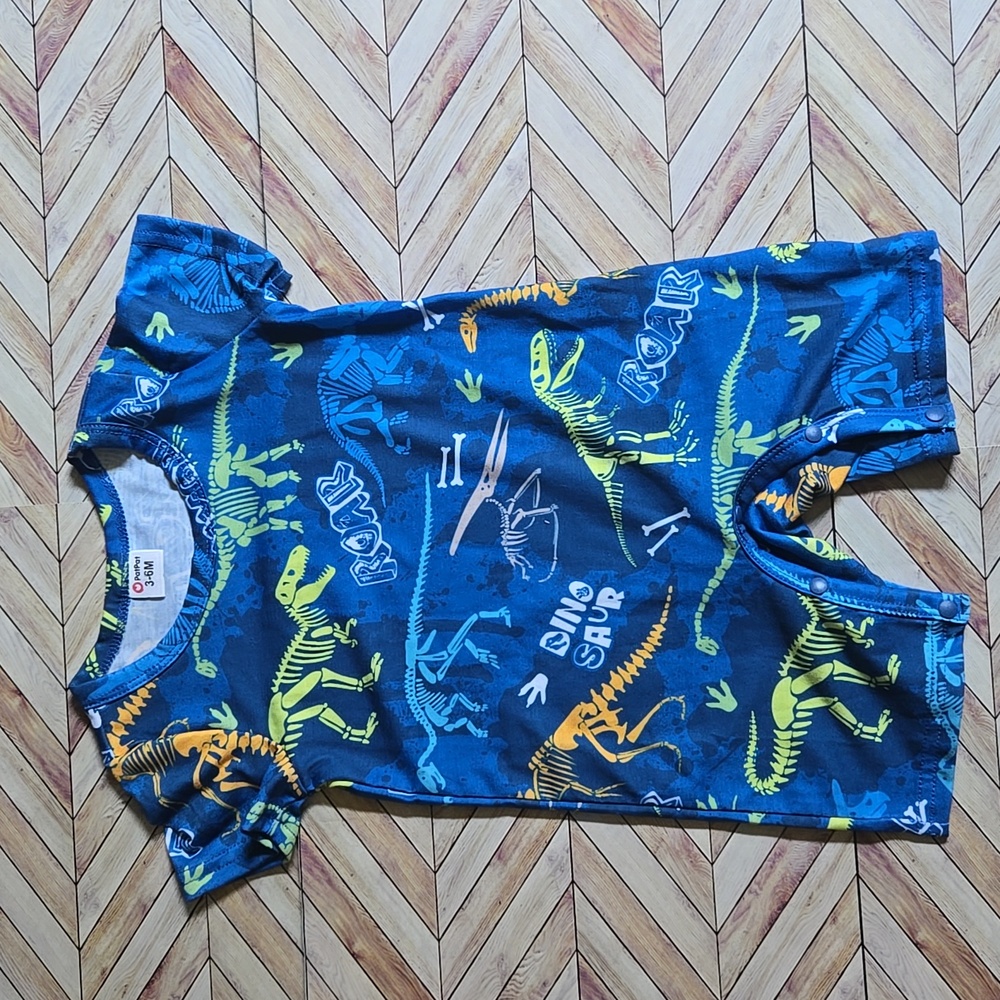 Baby Boy Dinosaur Skeleton Romper Blue Short Sleeve One Piece Dino Bodysuit 3-6M
